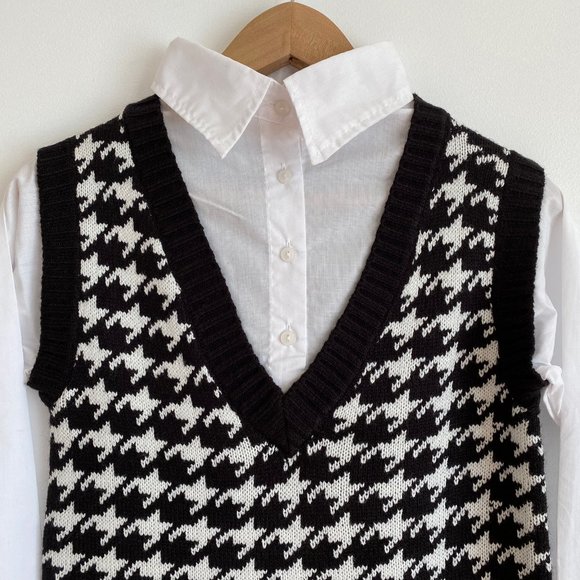 Heart&Heels NWOT Women's Long Sleeve Shirt with Sweater Dress, Black/White, Sz S - Picture 6 of 9